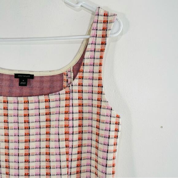 Ann Taylor Pink Orange Cream Madras Plaid Knit Shell Peplum Tank Top Medium - Picture 3 of 9